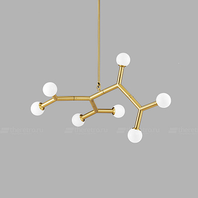 Люстра с шарообразными стеклянными плафонами на золотых стойках молекулярной формы LARRYS  фото 1